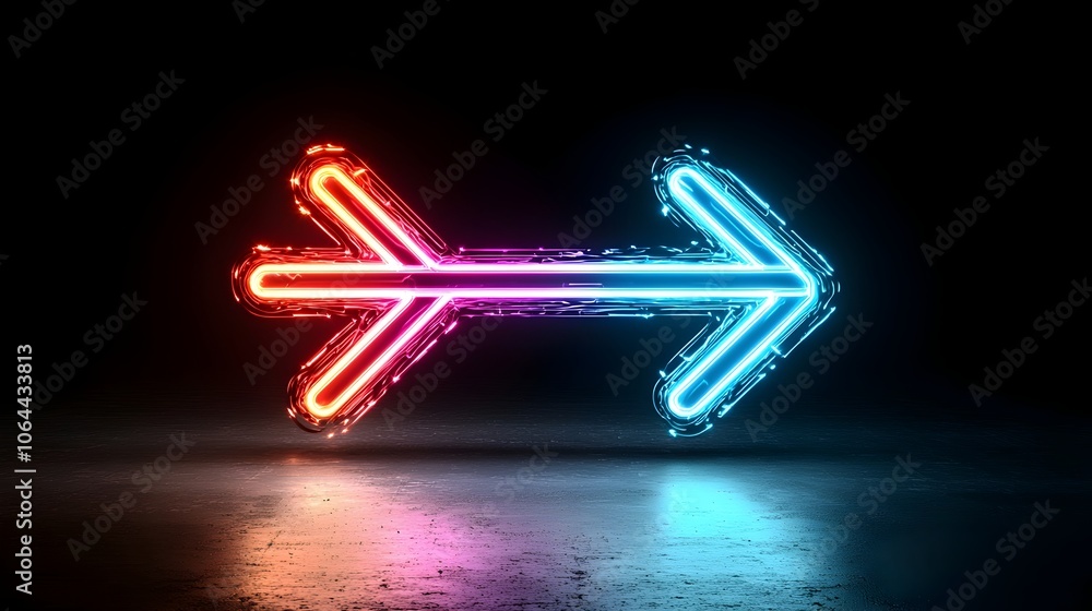 Poster dramatic dynamic arrow shaped formation of vibrant glowing light beams rushing forward with a sleek 