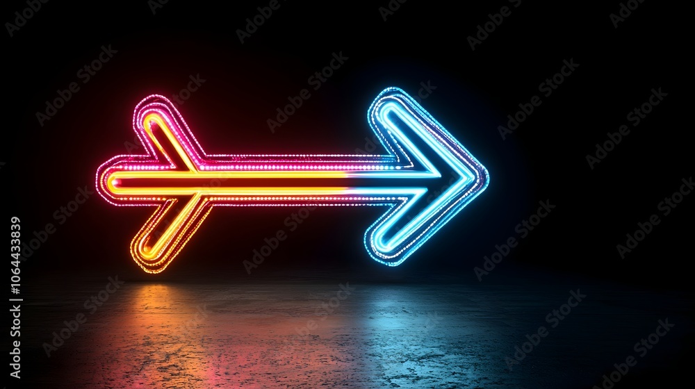Aufkleber Elegant abstract image featuring a striking arrow shaped composition of vivid light beams pointing to the right with a strong sense of dynamic flow and speed set against a deep black background