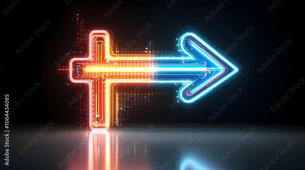 Aufkleber Vibrant and Luminous Light Arrow Beam Smoothly Pointing Right with an Impression of Elegant Speed and Dynamic Movement on a Sleek Black Background