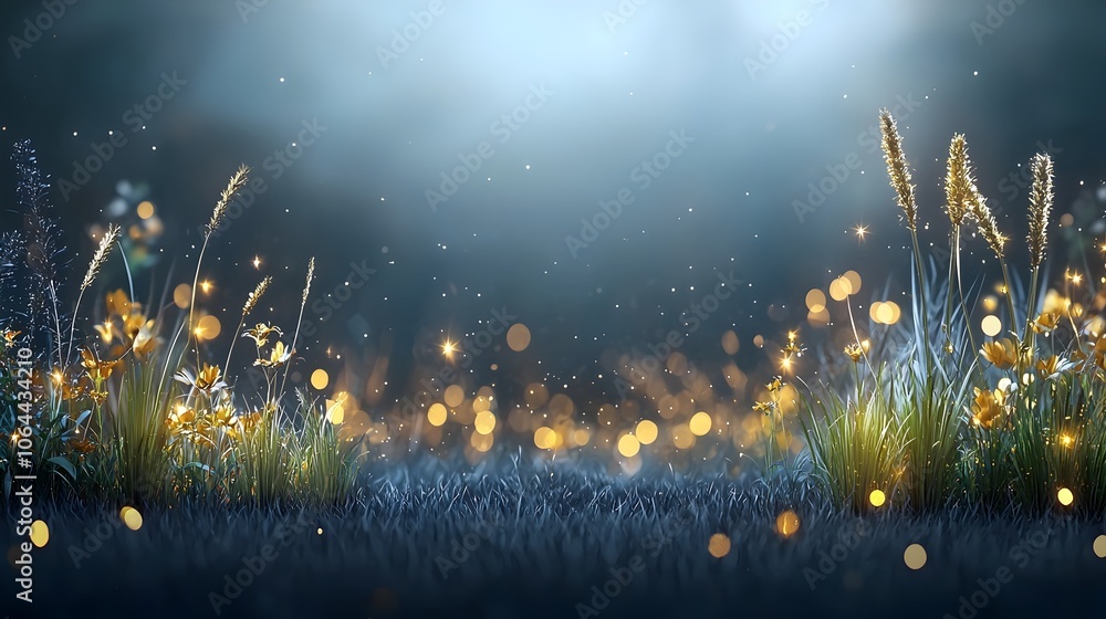 Aufkleber enchanting dark background with sparkling golden dust and glowing light spots creating a captivating