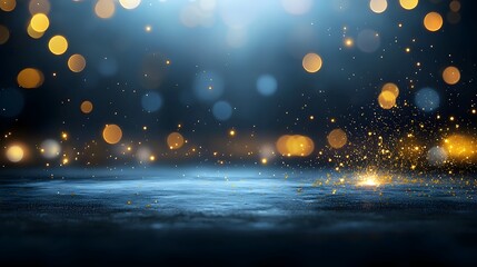 Soft Sparkling Bokeh Lights and Drifting Golden Dust Particles on a Dark Moody Background Create a Magical Ethereal and Visually Striking Atmosphere