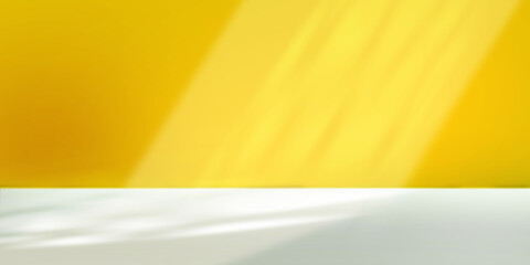 Minimalist abstract light yellow background for product presentation with light shadow from the...