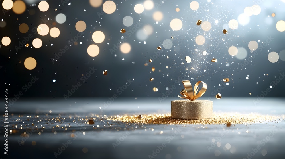Leinwandbilder Enchanting floating golden dust on a dark mysterious backdrop with sparkling light spots and captivating bokeh effects creating a magical atmospheric and dreamy ambiance