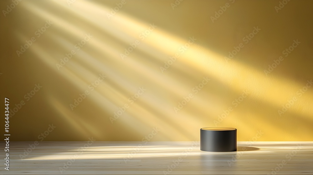 Poster luxurious 3d rendered golden podium standing against a golden background with soft radiant lighting 