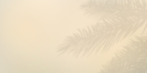 Mock up for presentations, branding products, cosmetics, food or jewelry. Empty room with bright beige wall background. Composition with shadows of leaves on the wall.