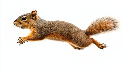 Squirrel in Motion Against a White Background