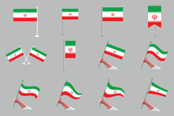 Flag of Iran Set, Original and simple Iran flag Bundle, vector illustration of Iran flag Collection
