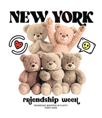 Cute teddy bear illustration.Funny teddy bears vector graphic.Cute cartoon character illustration for children's textile products.Cartoon bears doll in oversize fashion style .Cute bear graphic design