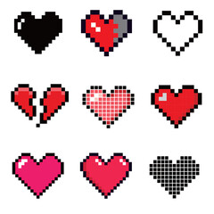 Pixel Heart Icon Set - Retro Love Icons for Digital Design