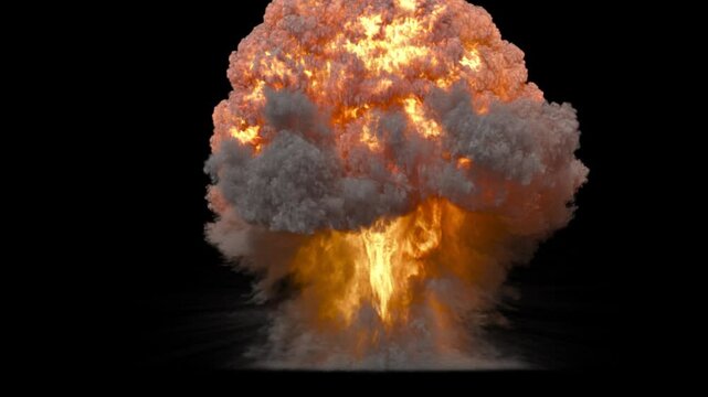 simulation of a nuclear explosion on a dark background