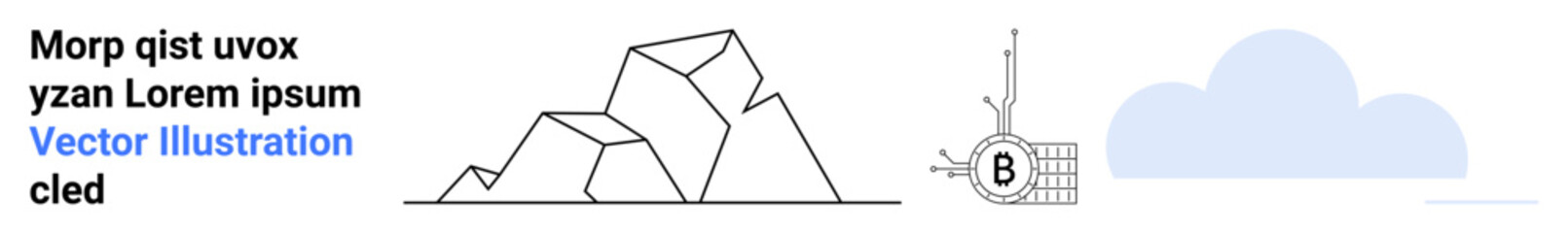 Abstract geometric mountains, a tech circuit with a B symbol, and a soft blue cloud. Ideal for tech, nature, innovation, modern, business, environmental, digital themes. Landing page