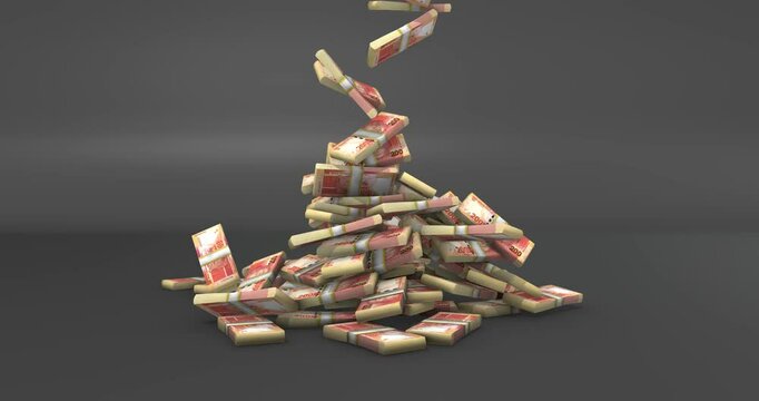 South African Rand bank note Falling  droop on floor black backround, 4k animation footage 3d rendering