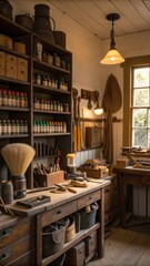 Cozy Antique Restoration Workshop With Tools and Materials. Generative AI
