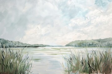 Vintage digital oil painting landscape for wall decor, art print, fine art, wallpaper, beautiful background design. Generative AI.