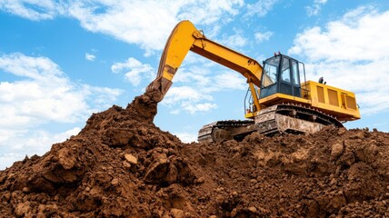 Heavy machinery digging in an oil sands operation, extracting crude from the earth   oil sands, extraction site, industrial machinery