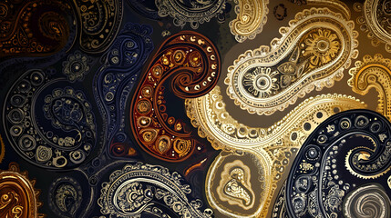 Obraz premium Abstract paisley pattern with brown, gold, and blue tones.