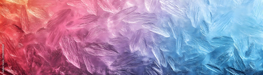 Poster abstract texture of frost on a window with a gradient of colors from orange to blue