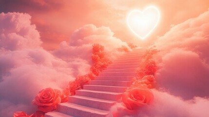 Fototapeta premium Ethereal Stairway to a Heart in the Clouds