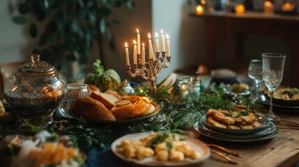 Elegant Dining Table with Festive Food Arrangement