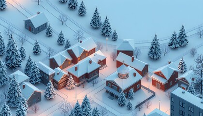 Cute snowy city in winter, christmas night
