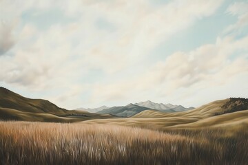 Vintage digital oil painting landscape for wall decor, art print, fine art, wallpaper, beautiful background design. Generative AI.