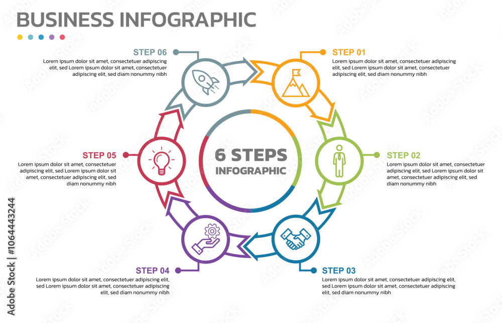 Aufkleber Visual data presentation. Cycle diagram with 6 options. Pie Chart Circle thin line infographic template with 6 steps, options, parts, segments. Business concept. Editable pie chart with sectors.