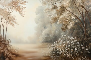 Vintage digital oil painting landscape for wall decor, art print, fine art, wallpaper, beautiful background design. Generative AI.