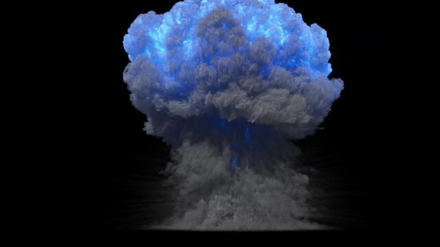 simulation of a nuclear explosion on a dark background