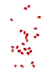 Falling Pomegranate seeds cutout, full depth of field.