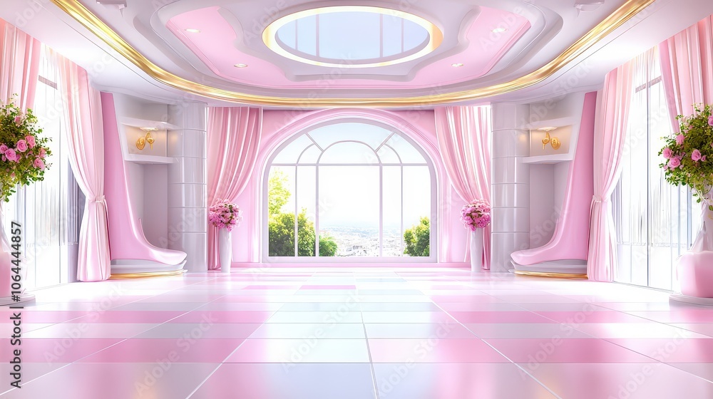 Aufkleber a charming empty room that blends pink and gold hues, creating an elegant backdrop for various creat