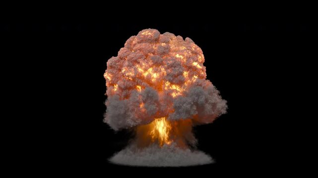 simulation of a nuclear explosion on a dark background