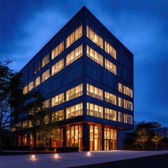 Obraz premium the AI Image Generator, Modern Office Buildings at Dusk