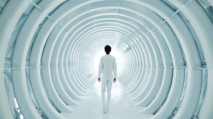 Naklejka premium White Futuristic Tunnel 3D Rendering Background - a stunning and immersive visual. The white futuristic tunnel with 3D rendering creates an enchanting and captivating scene.