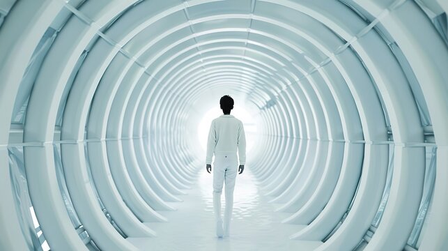 White Futuristic Tunnel 3D Rendering Background - a stunning and immersive visual. The white futuristic tunnel with 3D rendering creates an enchanting and captivating scene.
