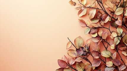 Autumn Leaves on Peach Background   Fall Foliage Border with Copy Space