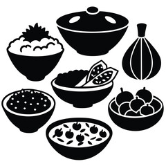 Collection of Vegetarian Dish Line Art on White Background for Healthy Food Projects