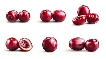 Fresh Red Plums on White Background