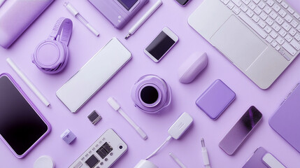 Purple Tech Accessories Flat Lay   Minimalist Tech Gadgets