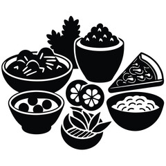 Collection of Vegetarian Dish Line Art on White Background for Healthy Food Projects