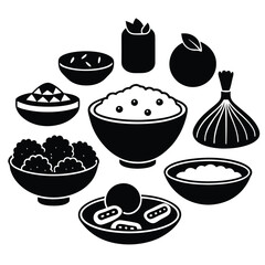 Collection of Vegetarian Dish Line Art on White Background for Healthy Food Projects