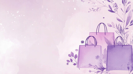 Watercolor Shopping Bags with Floral Design   Purple and Pink