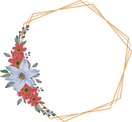 Obraz premium Floral Geometric Frame with Pink and Blue Flowers on Black Background 