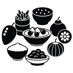 Collection of Vegetarian Dish Line Art on White Background for Healthy Food Projects
