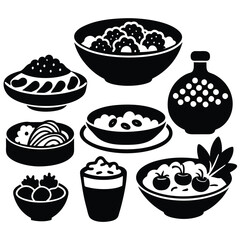 Collection of Vegetarian Dish Line Art on White Background for Healthy Food Projects
