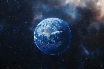 Fototapeta premium Blue Planet in Space with Stars and Nebula Background