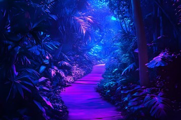 Fototapeta premium Enchanted Jungle Pathway Illuminated by Vibrant Blossoms
