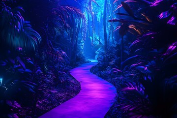 Fototapeta premium Enchanted Jungle Pathway Illuminated by Vibrant Blossoms