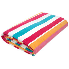 Fototapeta premium Vibrant beach towel with bold stripes, folded neatly, isolated on a transparent background