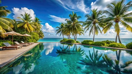 Breathtaking Maldives Poolside Paradise with Crystal Clear Water and Lush Tropical Surroundings