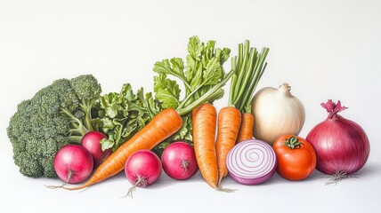 Watercolor painted collection of vegetables,Hand drawn fresh food design elements isolated on white background,Fresh colorful veggies background,diet,healthy food,Various Vegetables.
